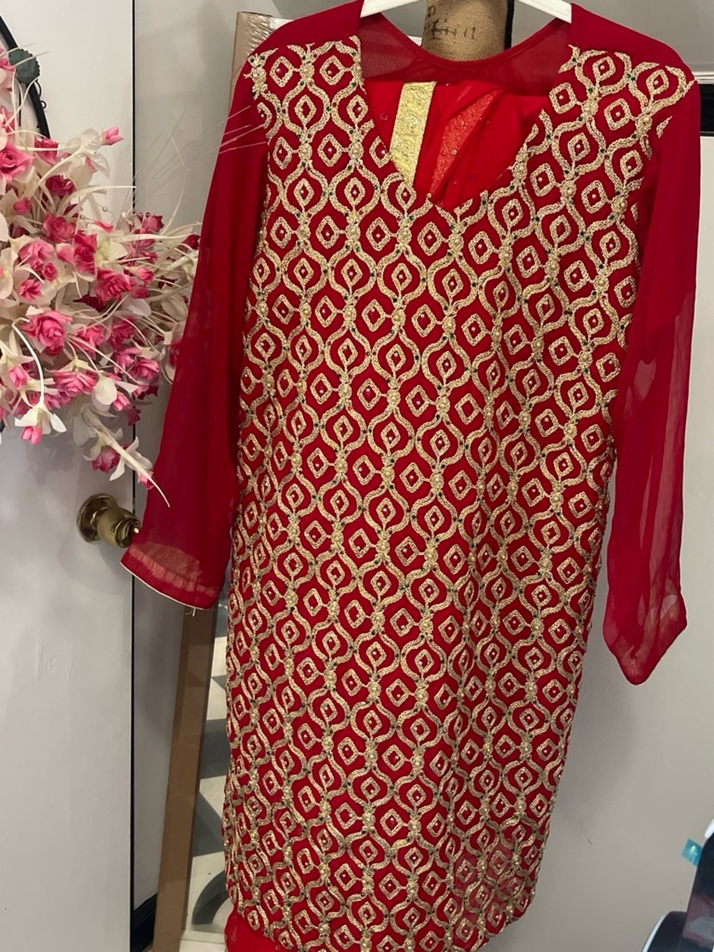 Red & Gold Embellished Women's Dress